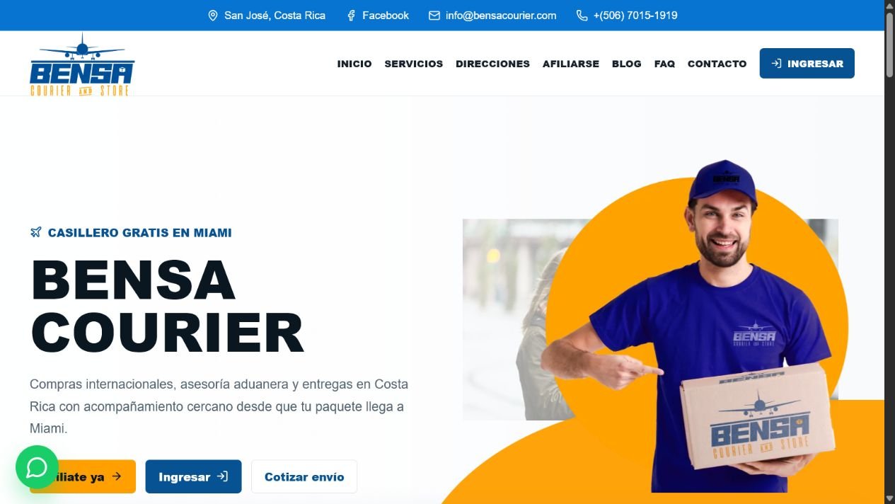 Captura del demo web de Bensa Courier